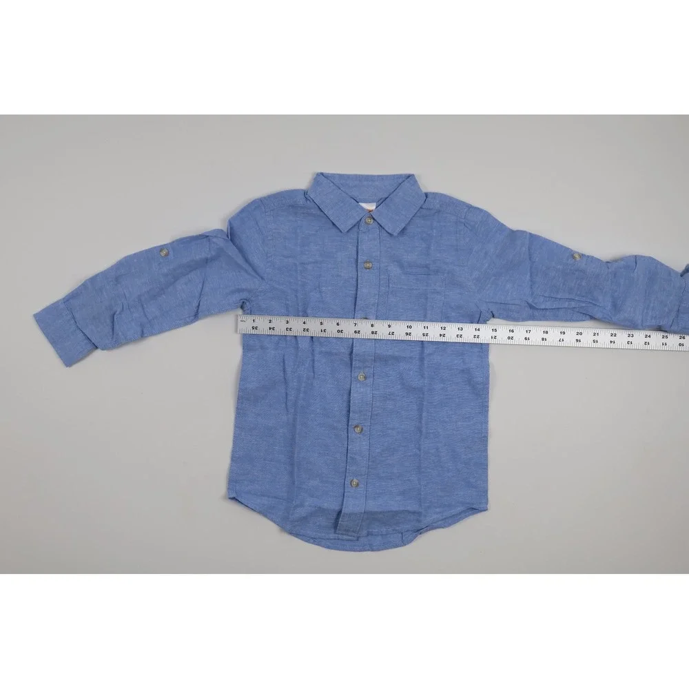 Gymboree Button Down Shirt Blue Solid Size 7 Linen Blend NWT